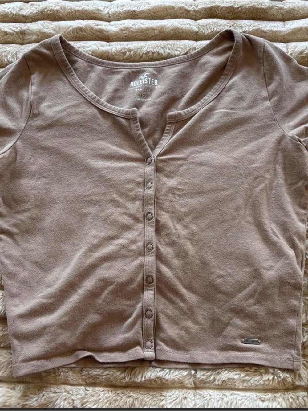 Hollister Taupe Snap-Front Crop Top